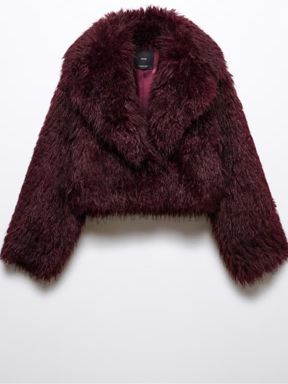 Mango Maroon Faux Fur Cropped Jacket